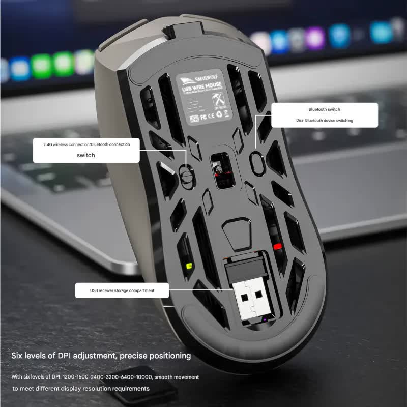 Tri-Mode Wireless Gaming Mouse - 1KHz Polling, 10000 DPI, Digital Display, Lightweight 73g(grey)