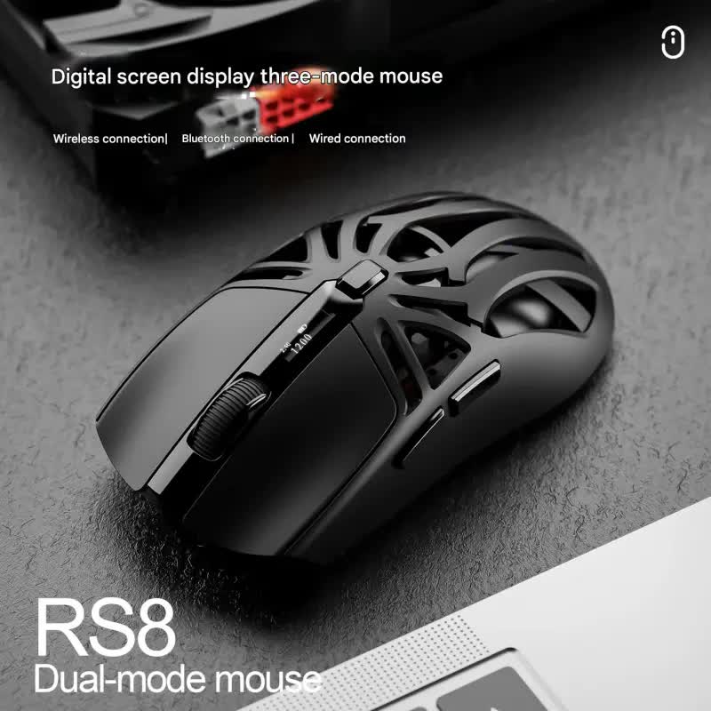 Tri-Mode Wireless Gaming Mouse - 1KHz Polling, 10000 DPI, Digital Display, Lightweight 73g(Purple)