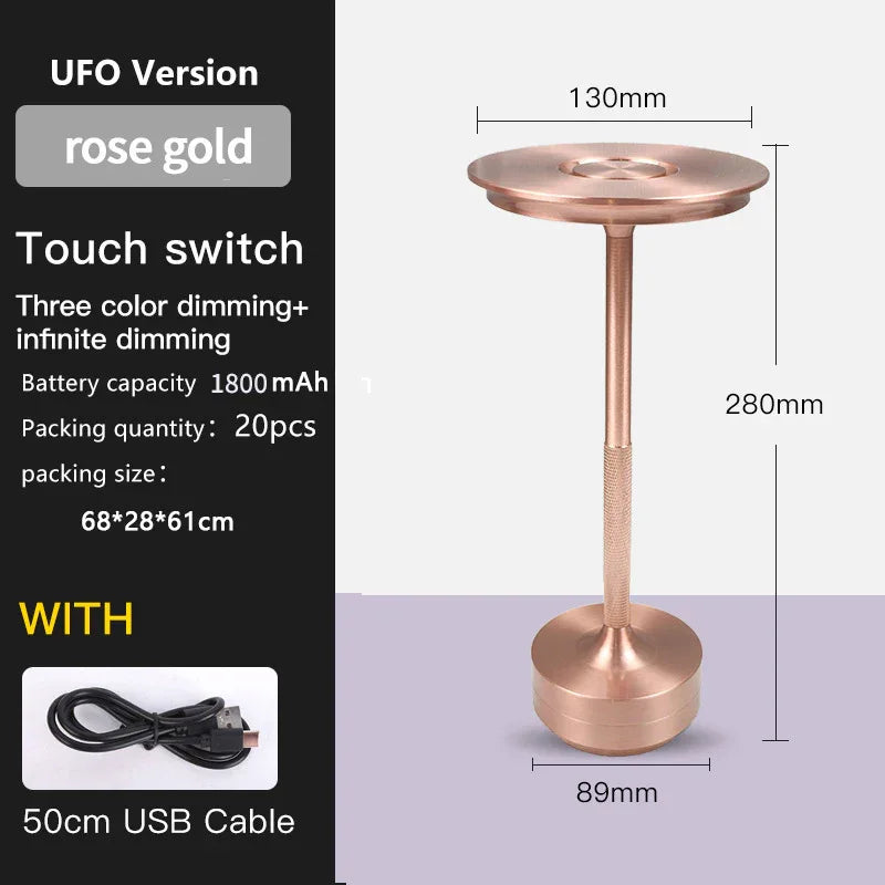 UFO Version LED Desk Lamp - Rose Gold Touch Switch with Dimming and USB Cable - Mekamart Australia