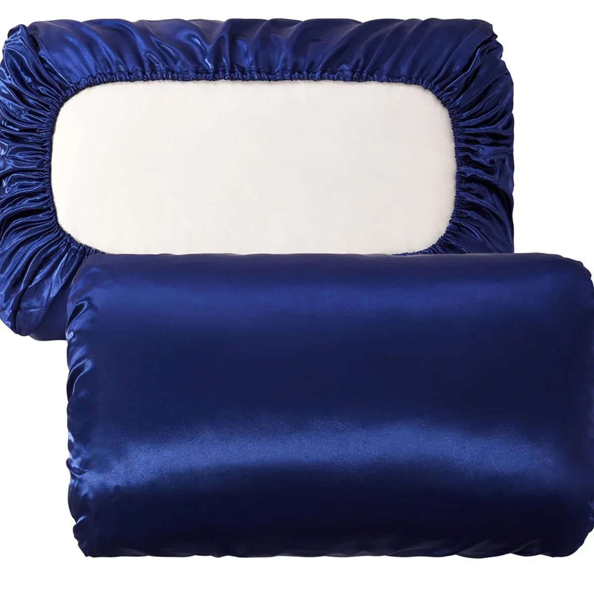 Navy blue Silky Satin Pillowcase Pair - Smooth for Hair & Skin, Elastic Fitted (46x70+16cm) - Mekamart Australia