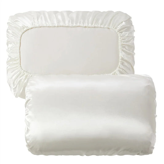 Beige Silky Satin Pillowcase Pair - Smooth for Hair & Skin, Elastic Fitted (46x70+16cm) - Mekamart Australia