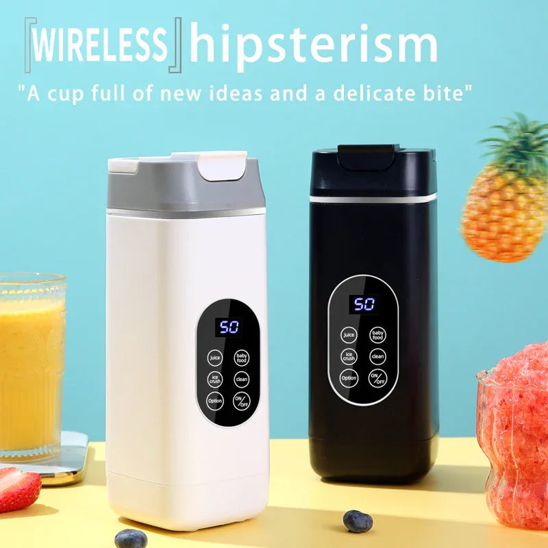 White Rechargeable Travel Blender Cup - 12 Blades, Digital Display, Self-Cleaning - Mekamart Australia