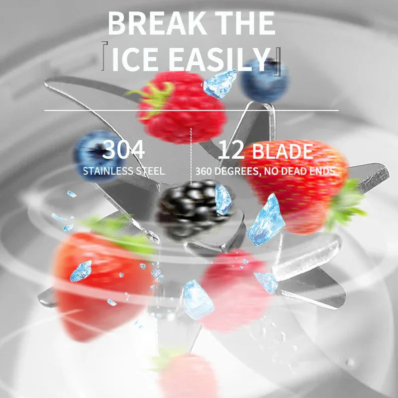 White Rechargeable Travel Blender Cup - 12 Blades, Digital Display, Self-Cleaning - Mekamart Australia