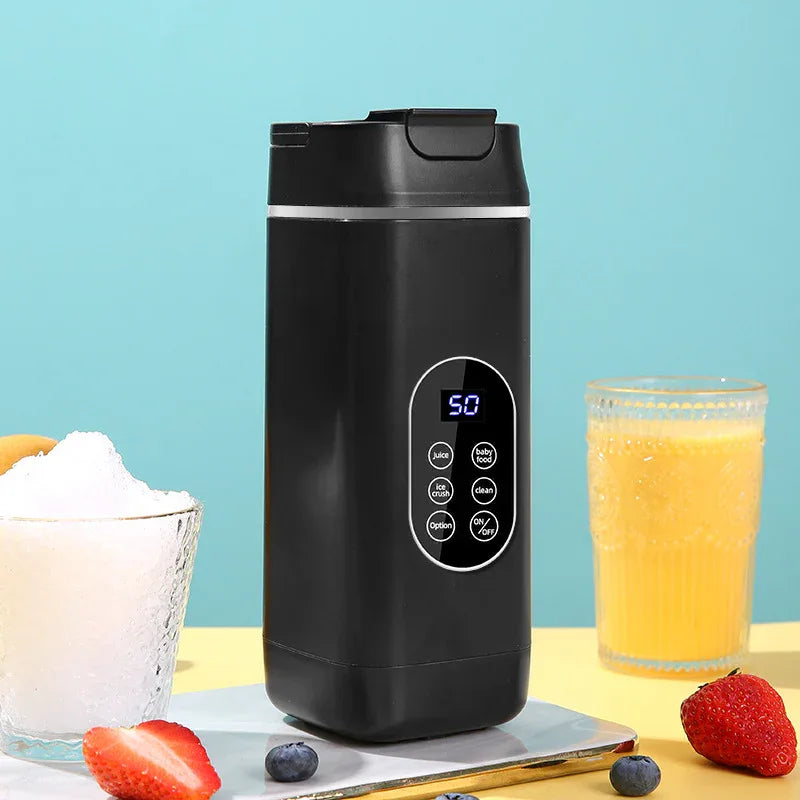 Black Rechargeable Travel Blender Cup - 12 Blades, Digital Display, Self-Cleaning - Mekamart Australia