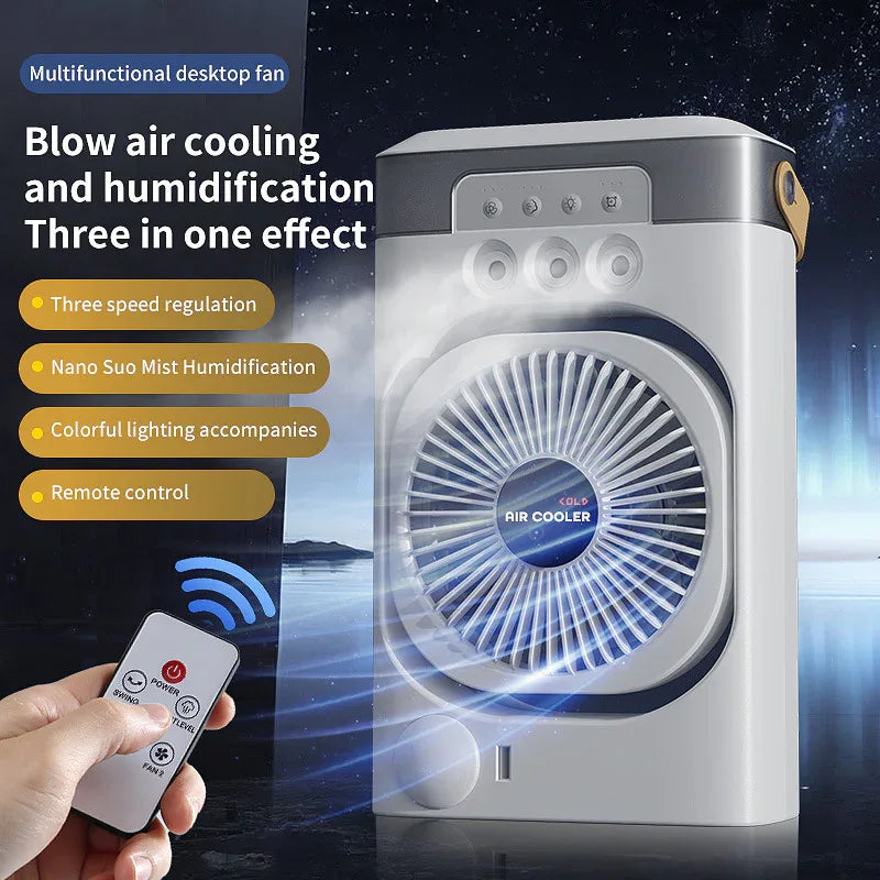 White 3-in-1 Portable Air Cooler Fan - Desktop Humidifier & LED Light, Nano Mist - Mekamart Australia