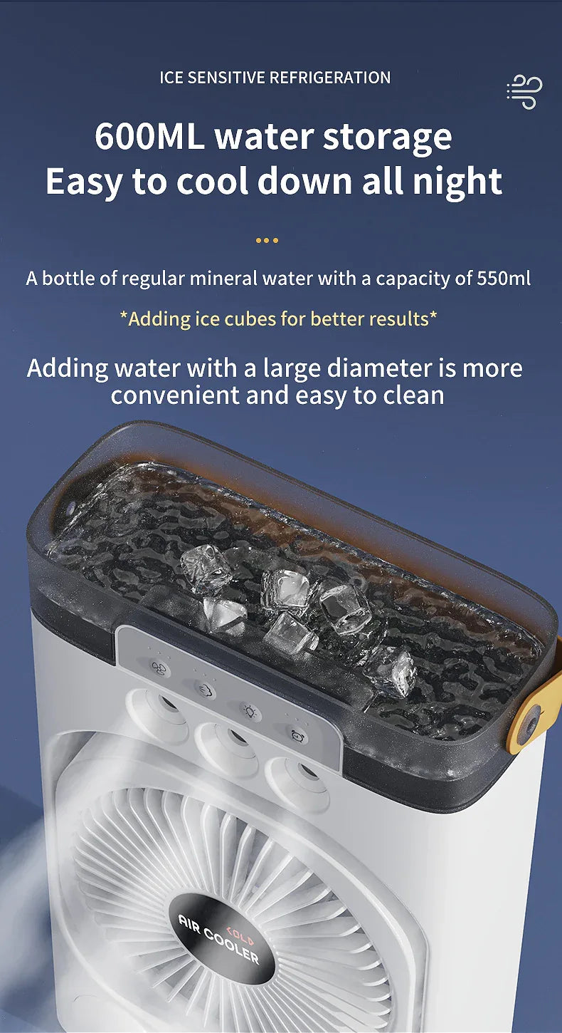 Black 3-in-1 Portable Air Cooler Fan - Desktop Humidifier & LED Light, Nano Mist - Mekamart Australia