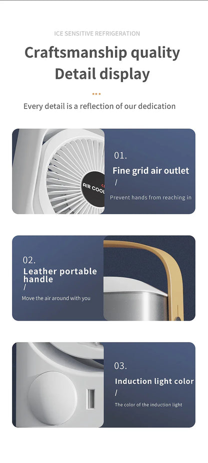 Black 3-in-1 Portable Air Cooler Fan - Desktop Humidifier & LED Light, Nano Mist - Mekamart Australia