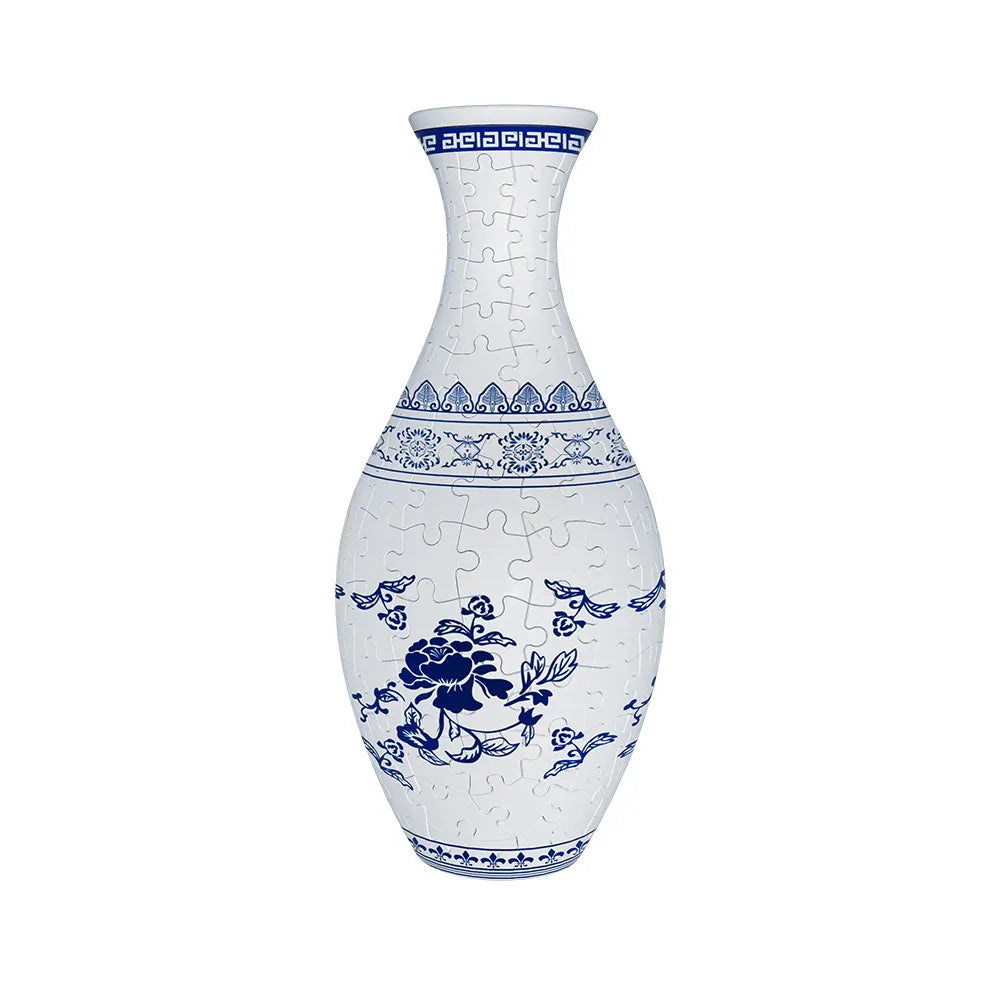 Unique 3D Puzzle Vase with Built-in Water Holder - Fun DIY Project (Blue and White) - Mekamart Australia