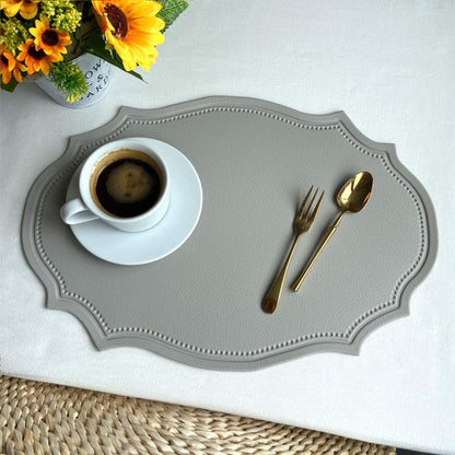 4 pcs Retro Faux Leather Placemat - Waterproof & Oil-Proof Dining Table Mat (Light grey) - Mekamart Australia