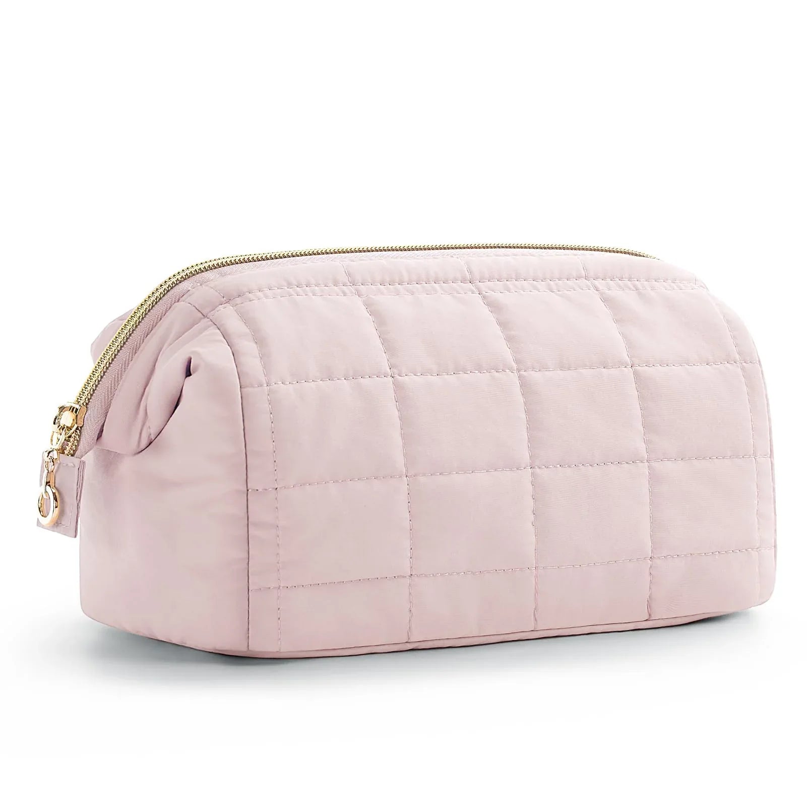Pink Chic Quilted Puffer Makeup Bag - Large Capacity Travel Cosmetic Organizer with Wide Opening - Mekamart Australia