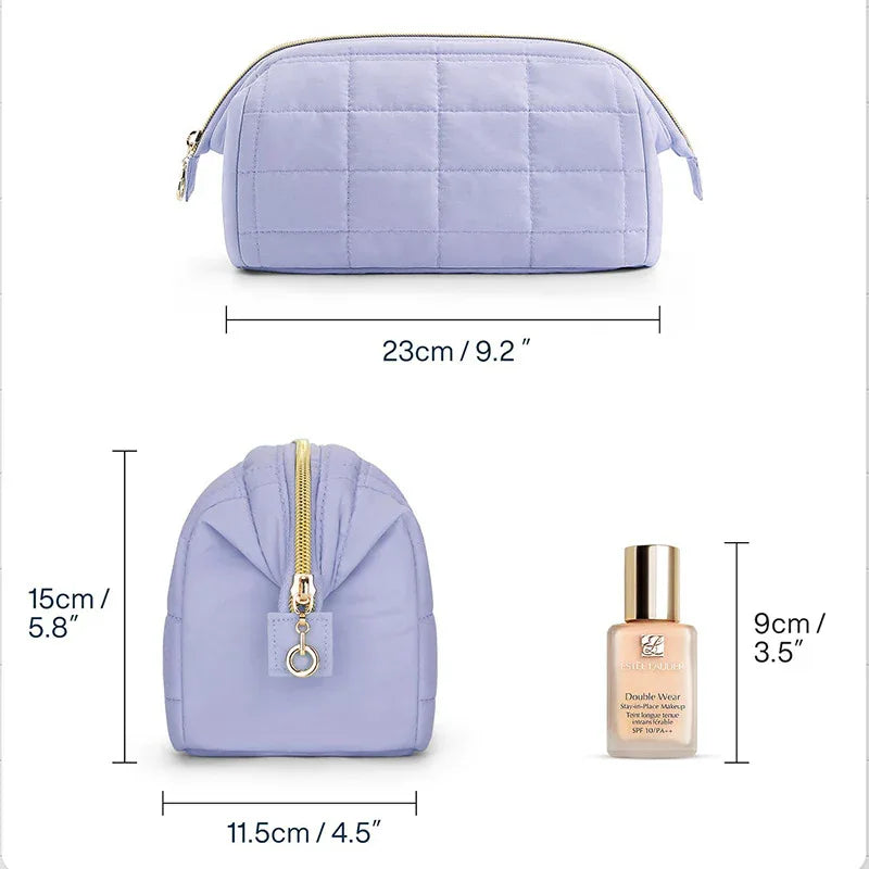 Beige Chic Quilted Puffer Makeup Bag - Large Capacity Travel Cosmetic Organizer with Wide Opening - Mekamart Australia