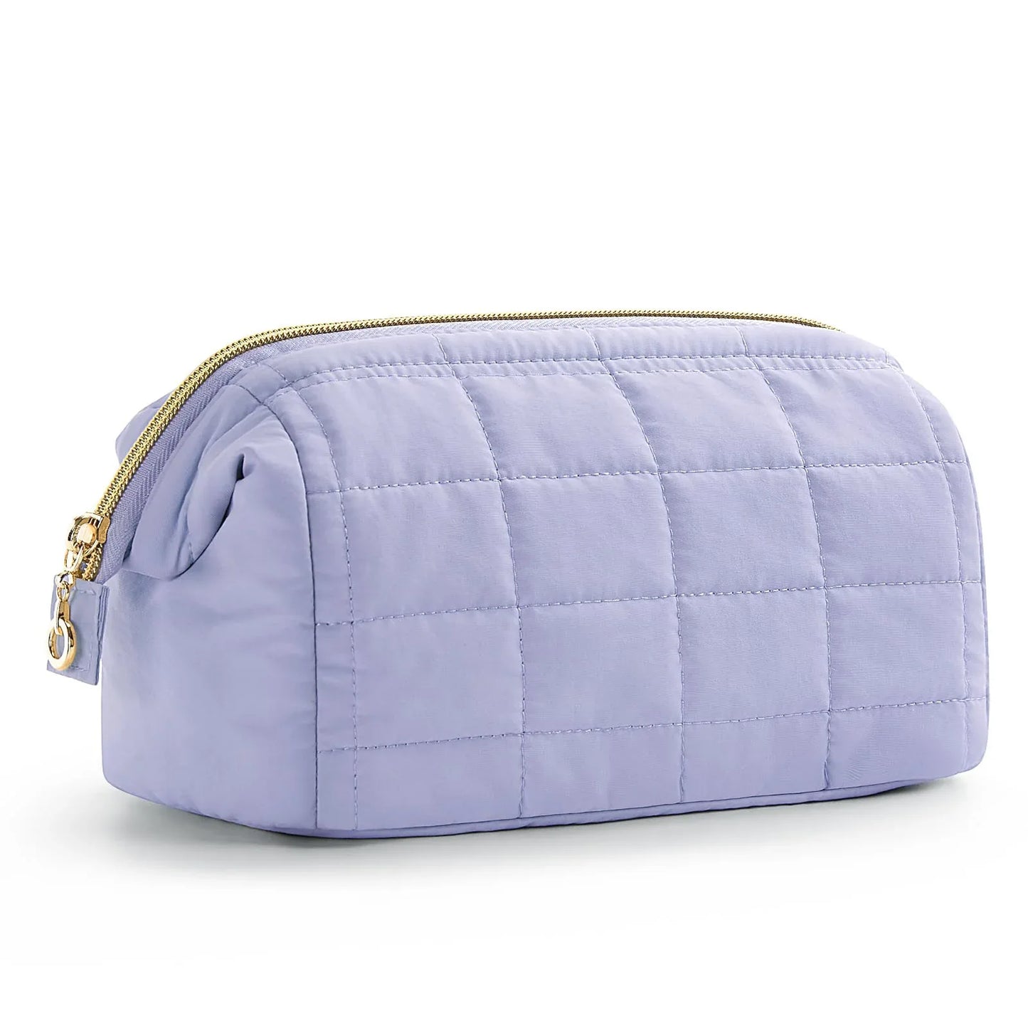 Purple Chic Quilted Puffer Makeup Bag - Large Capacity Travel Cosmetic Organizer with Wide Opening - Mekamart Australia