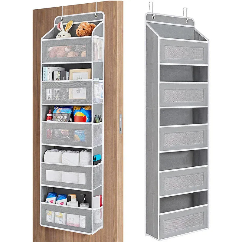 Grey Heavy Duty 5-Tier Over-The-Door Hanging Organizer - Space-Saving Storage with Clear Windows & Mesh Pockets - Mekamart Australia