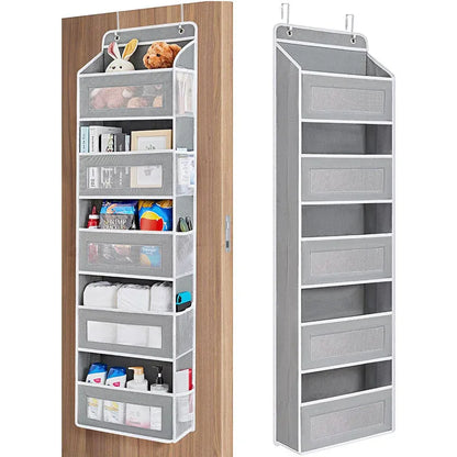 Grey Heavy Duty 5-Tier Over-The-Door Hanging Organizer - Space-Saving Storage with Clear Windows & Mesh Pockets - Mekamart Australia