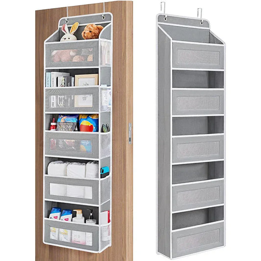 Grey Heavy Duty 5-Tier Over-The-Door Hanging Organizer - Space-Saving Storage with Clear Windows & Mesh Pockets - Mekamart Australia
