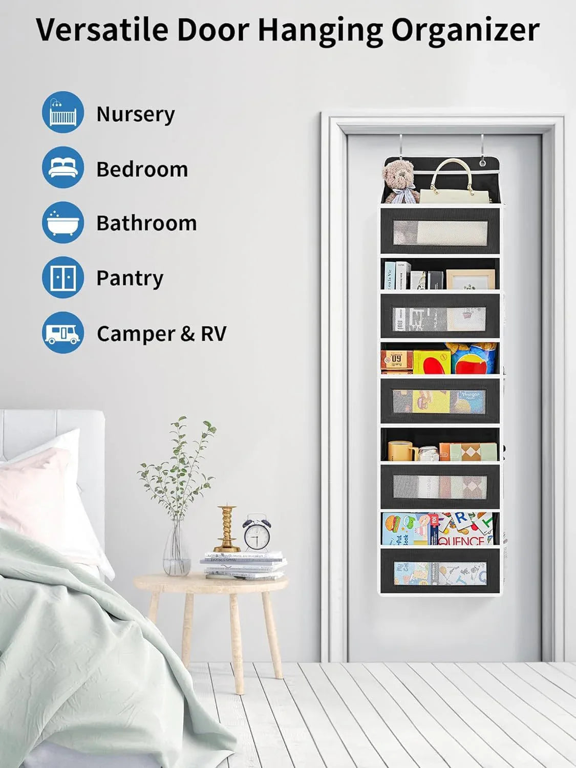 Grey Heavy Duty 5-Tier Over-The-Door Hanging Organizer - Space-Saving Storage with Clear Windows & Mesh Pockets - Mekamart Australia
