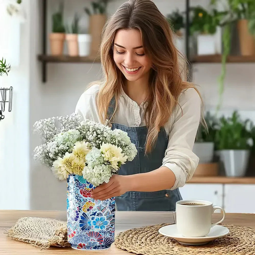 Colorful Style 1 DIY 3D Puzzle Vase - Creative Jigsaw Flower Holder with Waterproof Liner - Decorative Home Accent & Unique Gift - Mekamart Australia