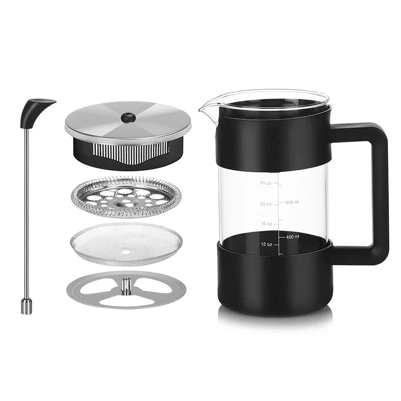 Black Classic 1000ml French Press Coffee & Tea Maker - Heat Resistant Borosilicate Glass, Stainless Steel Filter - Mekamart Australia