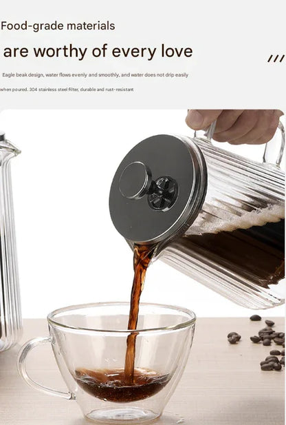 Transparent Elegant Ribbed Double Wall Glass French Press - 1000ml Heat Resistant Coffee and Tea Maker with Stainless Steel Filter - Mekamart Australia