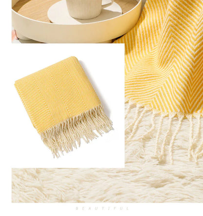 Orange Elegant Herringbone Tassel Throw Blanket - Large Acrylic Faux Cashmere Soft Cozy Blanket for Sofa, Bed & Decor (130x240cm) - Mekamart Australia
