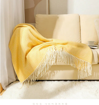 Red Elegant Herringbone Tassel Throw Blanket - Large Acrylic Faux Cashmere Soft Cozy Blanket for Sofa, Bed & Decor (130x240cm) - Mekamart Australia