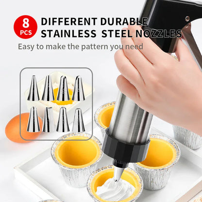 Silver and Black Stainless Steel Cookie Press Gun Kit - Biscuit Maker & Icing Decorating Set with 13 Discs & 8 Nozzles - Mekamart Australia