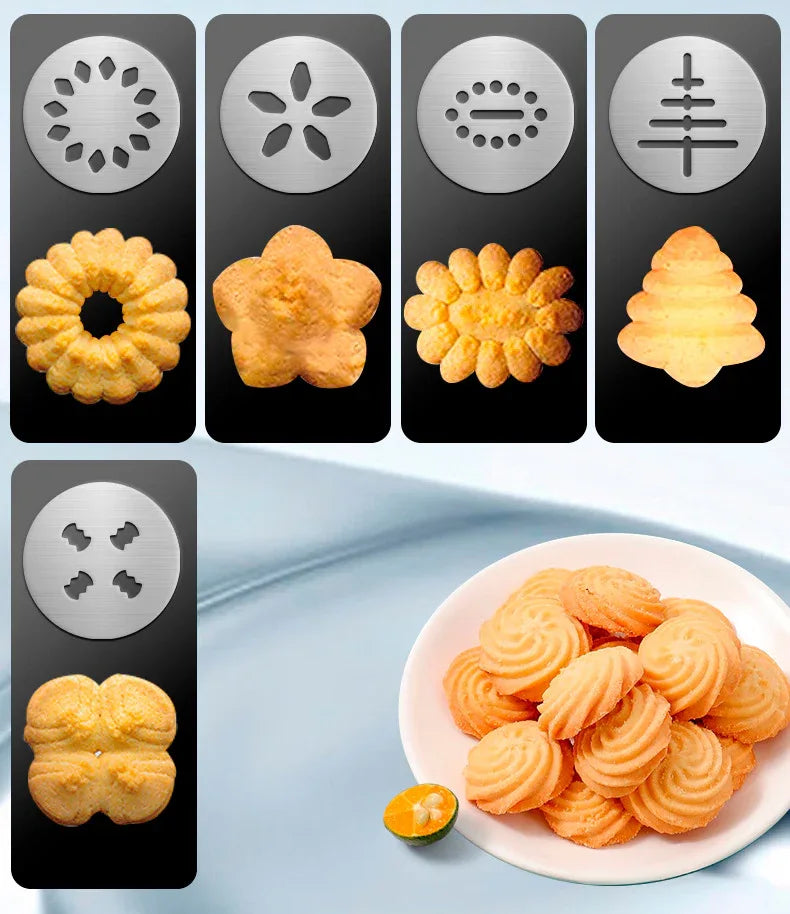 Silver and Black Stainless Steel Cookie Press Gun Kit - Biscuit Maker & Icing Decorating Set with 13 Discs & 8 Nozzles - Mekamart Australia