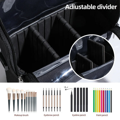 Black Professional Makeup Bag Organizer - Large Capacity Travel Cosmetic Case with Brush Holder, Adjustable Dividers & Shoulder Strap - Mekamart Australia