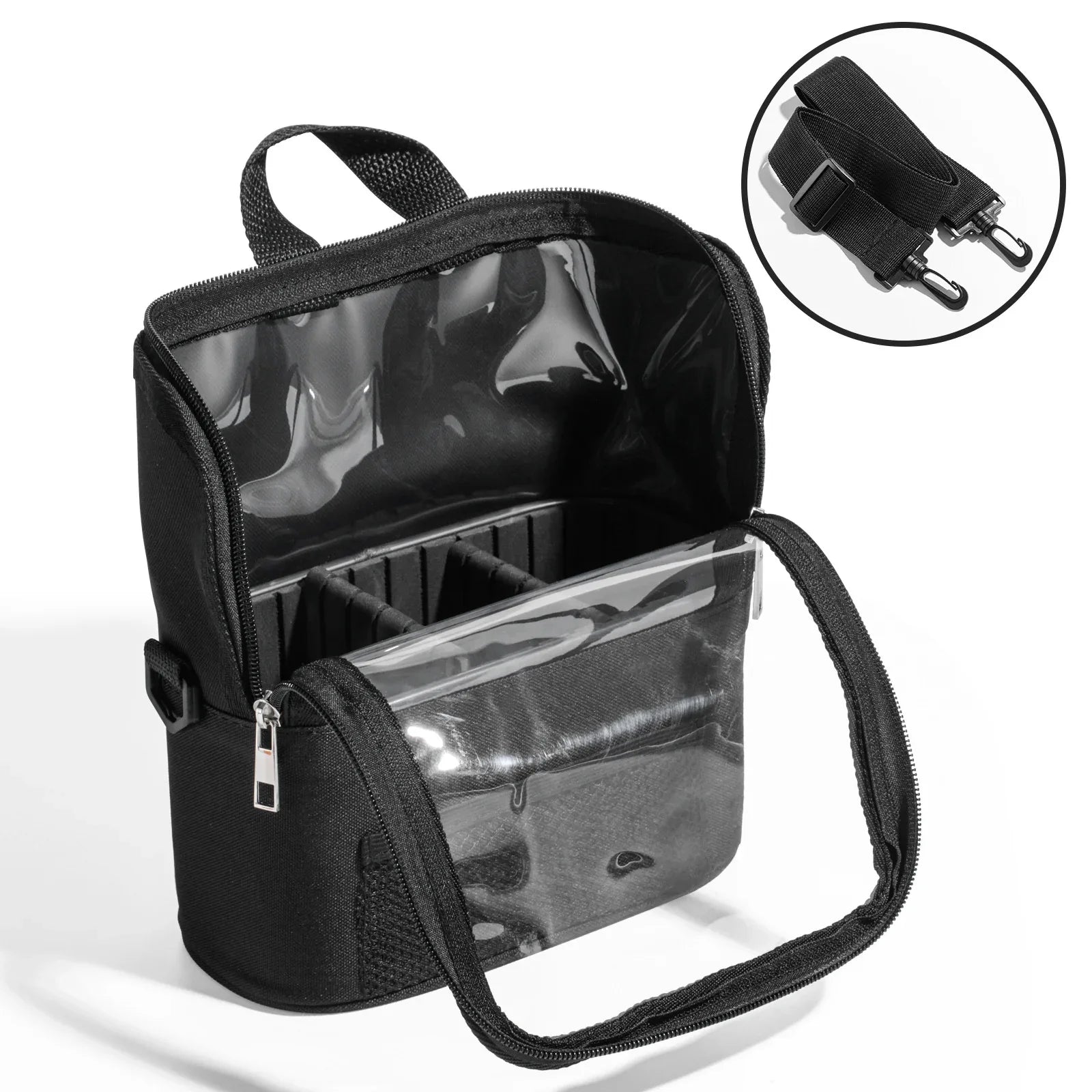 Black Professional Makeup Bag Organizer - Large Capacity Travel Cosmetic Case with Brush Holder, Adjustable Dividers & Shoulder Strap - Mekamart Australia