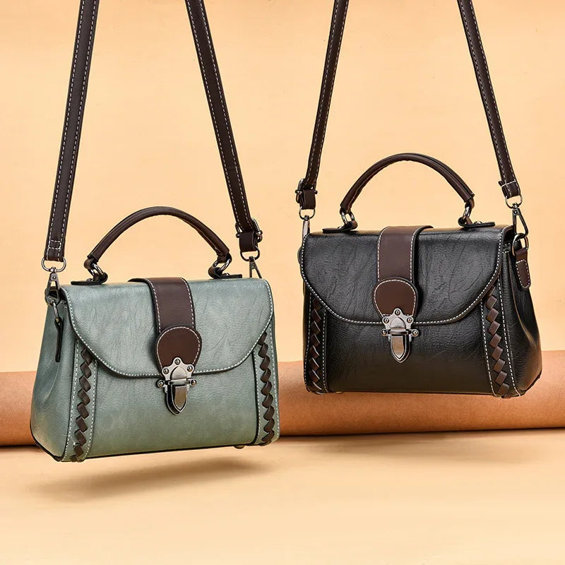Brown Elegant Women's PU Leather Top Handle Satchel - Versatile Crossbody Bag with Classic Clasp & Braided Detail - Mekamart Australia