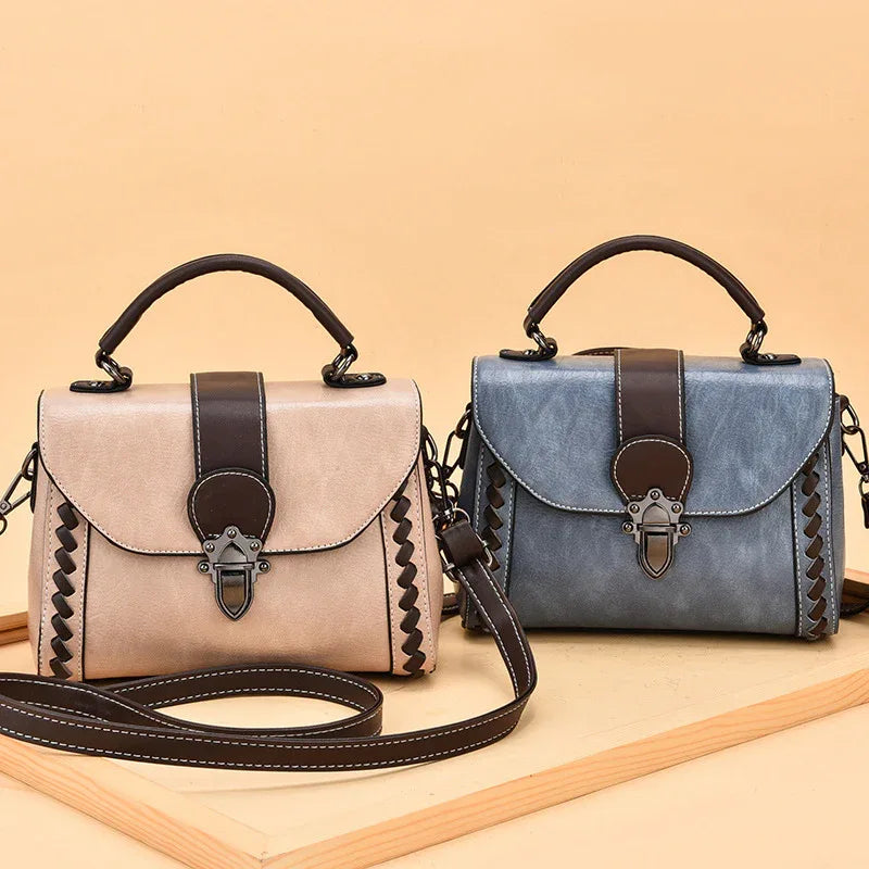 Brown Elegant Women's PU Leather Top Handle Satchel - Versatile Crossbody Bag with Classic Clasp & Braided Detail - Mekamart Australia