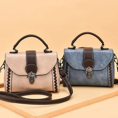 Brown Elegant Women's PU Leather Top Handle Satchel - Versatile Crossbody Bag with Classic Clasp & Braided Detail - Mekamart Australia