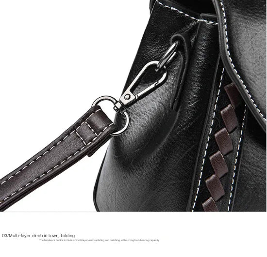Brown Elegant Women's PU Leather Top Handle Satchel - Versatile Crossbody Bag with Classic Clasp & Braided Detail - Mekamart Australia