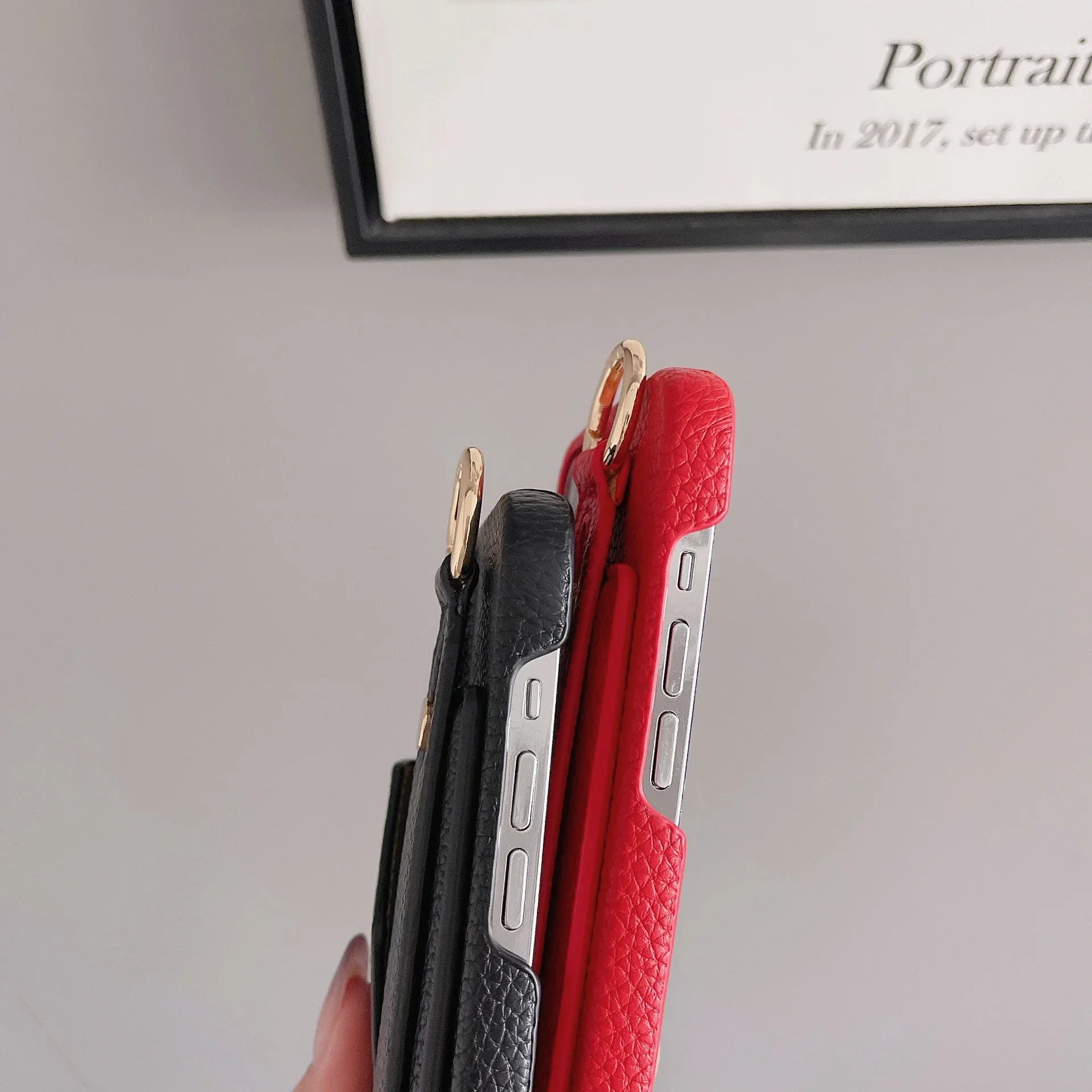 Red Chic PU Leather Crossbody Wallet Case for iPhone 16 Pro - Card Holder with Detachable Strap & Finger Ring Grip - Mekamart Australia