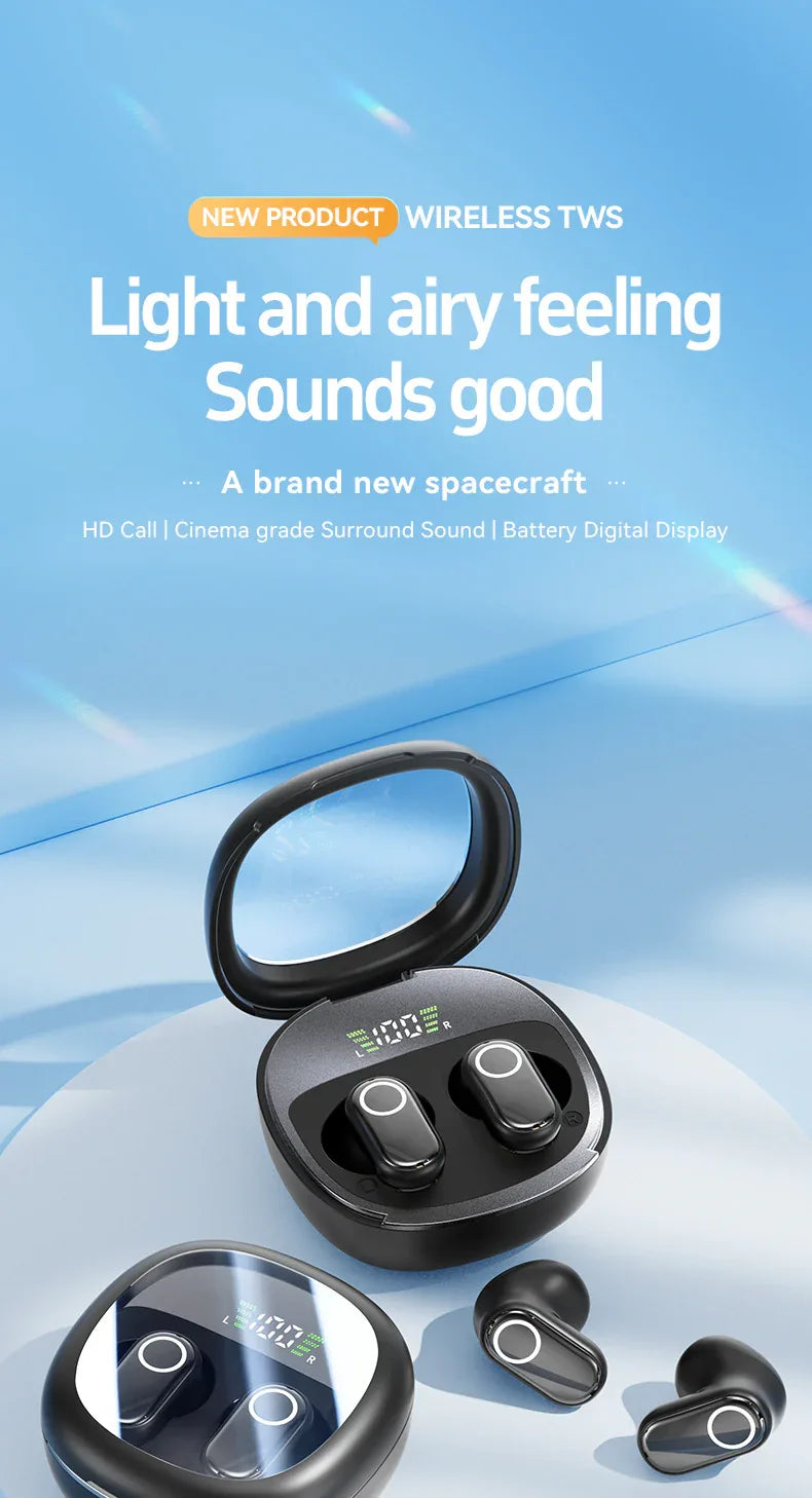 Beige Feather-Light TWS Earbuds - Bluetooth 5.4, Hi-Fi Sound, LED Display Case, 60H+ Playtime, Touch Control - Mekamart Australia
