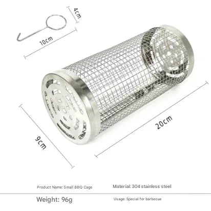 2 Pcs Size S Silver Rolling Stainless Steel BBQ Grill Basket - Cylindrical Grilling Cage for Veggies, Meats & More (304 Food-Grade) - Mekamart Australia