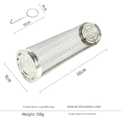 2 Pcs Size L Silver Rolling Stainless Steel BBQ Grill Basket - Cylindrical Grilling Cage for Veggies, Meats & More (304 Food-Grade) - Mekamart Australia