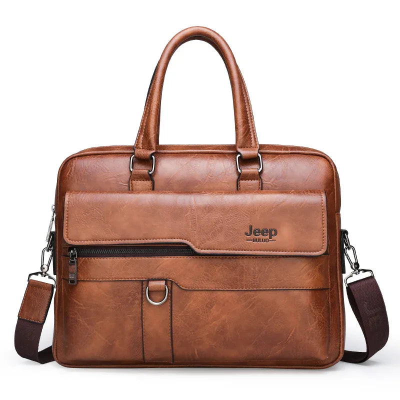 Brown Men's PU Leather Briefcase - Vintage Style Laptop Messenger Bag, Crossbody Satchel for Business & Casual - Mekamart Australia