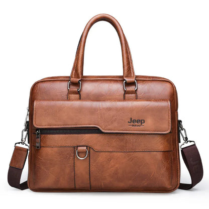 Brown Men's PU Leather Briefcase - Vintage Style Laptop Messenger Bag, Crossbody Satchel for Business & Casual - Mekamart Australia