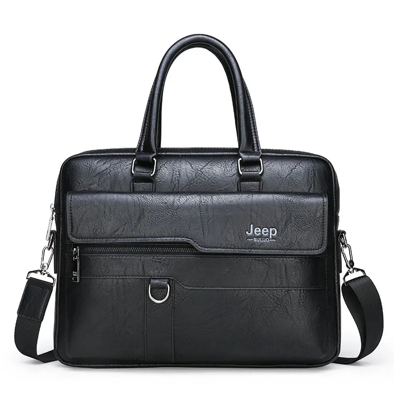 Black Men's PU Leather Briefcase - Vintage Style Laptop Messenger Bag, Crossbody Satchel for Business & Casual - Mekamart Australia