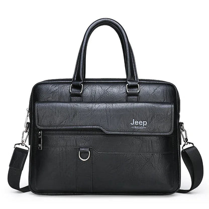 Black Men's PU Leather Briefcase - Vintage Style Laptop Messenger Bag, Crossbody Satchel for Business & Casual - Mekamart Australia