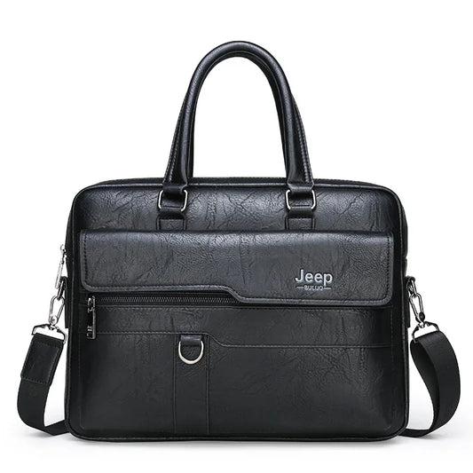 Black Men's PU Leather Briefcase - Vintage Style Laptop Messenger Bag, Crossbody Satchel for Business & Casual - Mekamart Australia