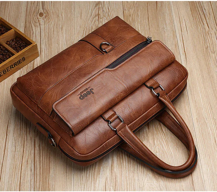 Black Men's PU Leather Briefcase - Vintage Style Laptop Messenger Bag, Crossbody Satchel for Business & Casual - Mekamart Australia