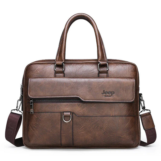 Coffee Men's PU Leather Briefcase - Vintage Style Laptop Messenger Bag, Crossbody Satchel for Business & Casual - Mekamart Australia