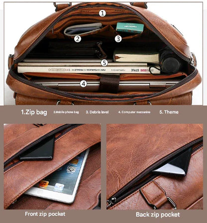 Coffee Men's PU Leather Briefcase - Vintage Style Laptop Messenger Bag, Crossbody Satchel for Business & Casual - Mekamart Australia