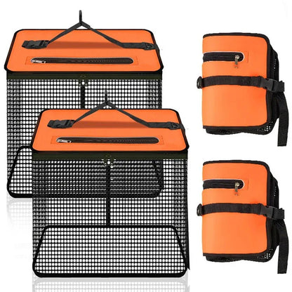 1 Piece Orange and Black Durable Collapsible Fishing Keepnet - Large 40.5L Quick-Dry Coated Nylon Fish Basket for Live Bait & Catch - Mekamart Australia