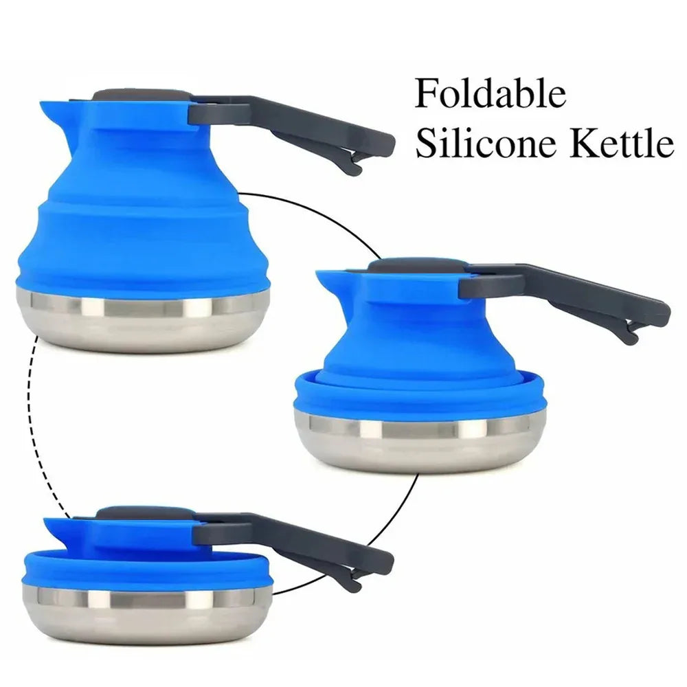 Rose Red 1.5L Collapsible Silicone Camping Kettle - Portable Foldable Travel Water Boiler, Stainless Steel Base - Mekamart Australia
