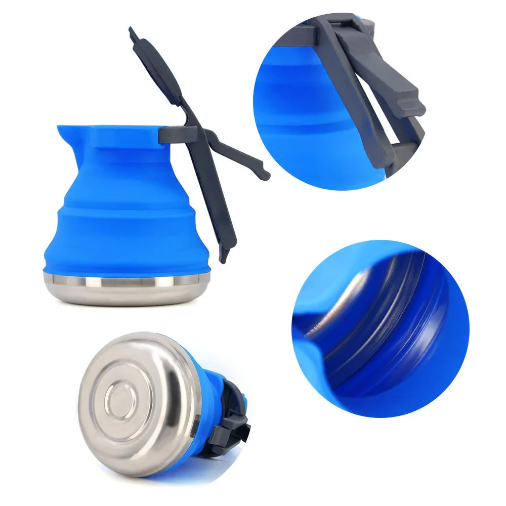 Light Green 1.5L Collapsible Silicone Camping Kettle - Portable Foldable Travel Water Boiler, Stainless Steel Base - Mekamart Australia