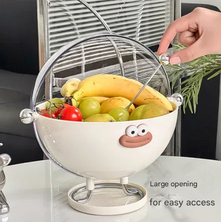 Pink Whimsical Covered Fruit Bowl with Flip Lid & Drainer - Cute Design Snack & Candy Dish for Living Room - Mekamart Australia