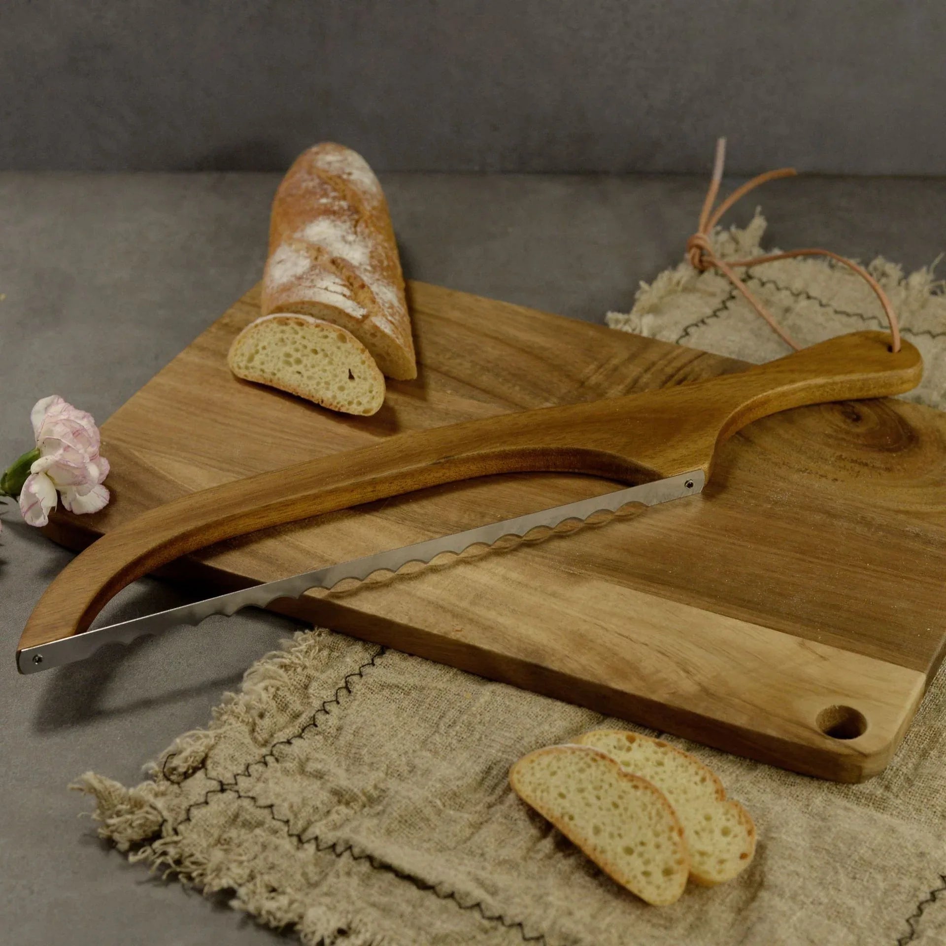 2 Pcs Khaki Artisan Wooden Bread Bow Knife - Serrated Stainless Steel Slicer for Effortless Crumb-Free Cutting - Mekamart Australia
